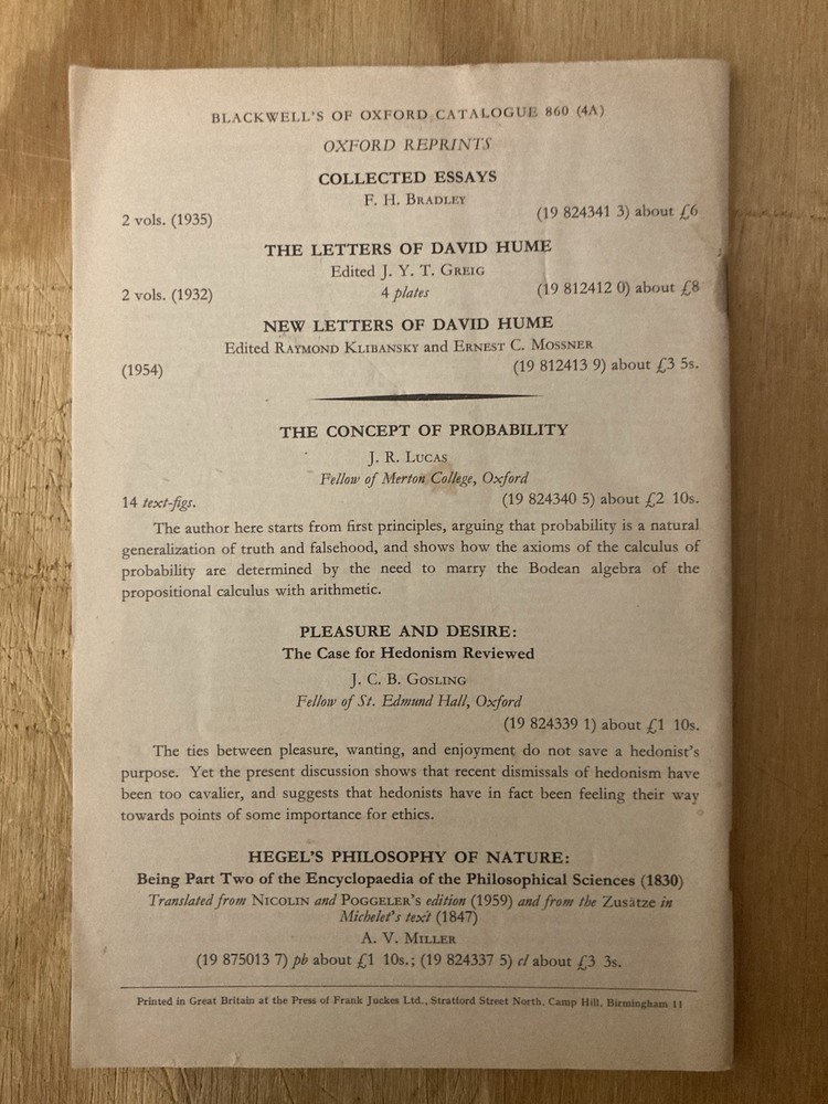 Philosophy from Blackwell's #860 1969
