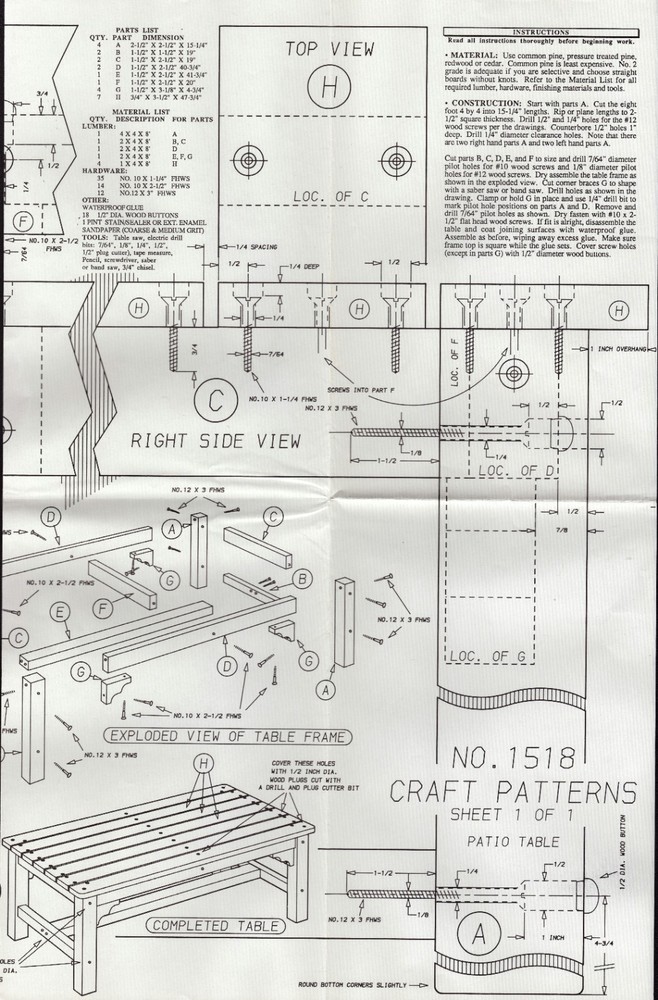 Craft Patterns 1518 Patio Table Neely Hall Woodworking Plans Deck Table