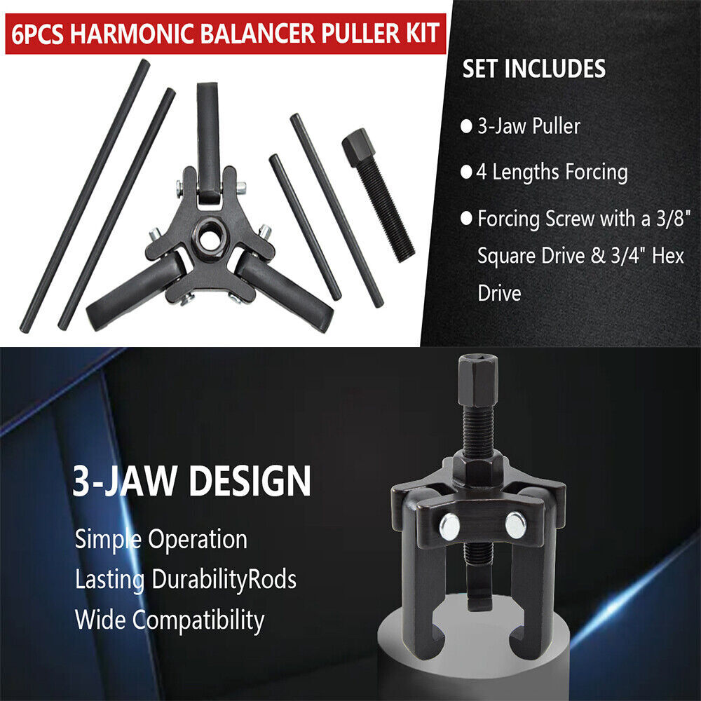 Harmonic Balancer Puller with Adjustable 3-Jaw Puller Kit, Forcing Screw Fits