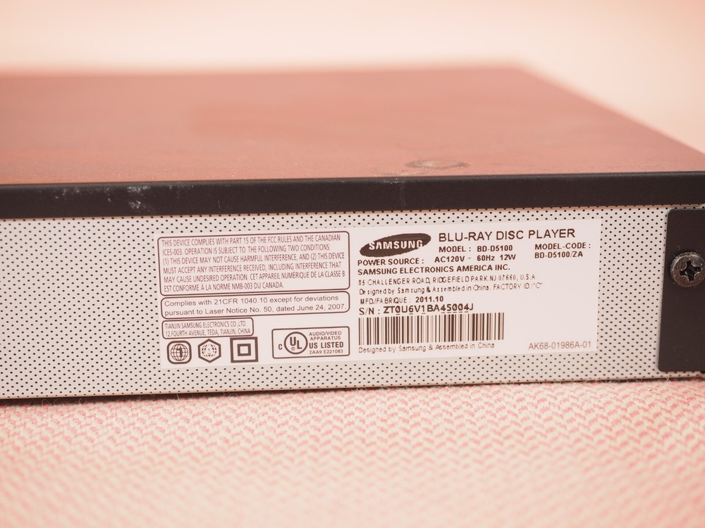 Samsung BD-D5100 Blu-Ray Disc Player No Remote TESTED