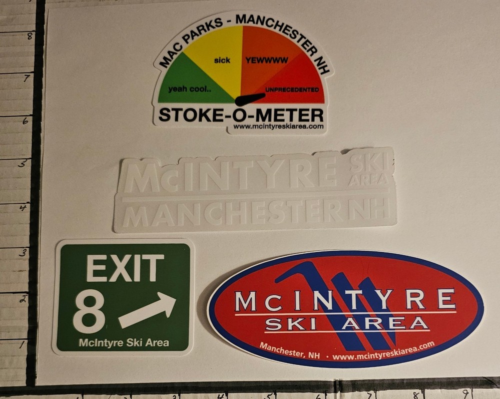 4 -McINTYRE SKI AREA DECALS.  ALL DIFFERENT  MINT