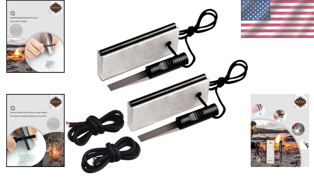 AF-374 Magnesium Fire Starter Kit: Waterproof, Lightweight & Durable - 2-Pack