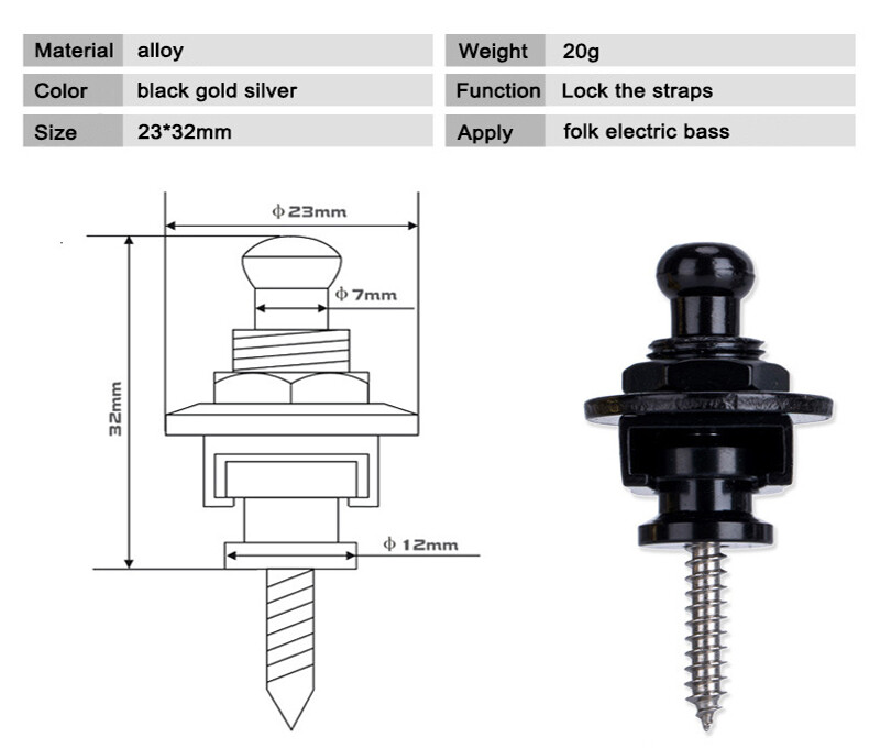 2PCS Guitar Bass Strap Lock Security Metal Fastener Strap Locks Metal Button