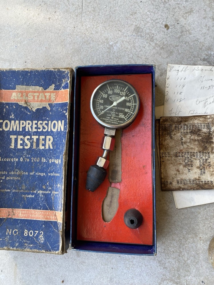 Allstate Engine Compression Tester Gauge, Vtg Automotive Diagnostic Tool