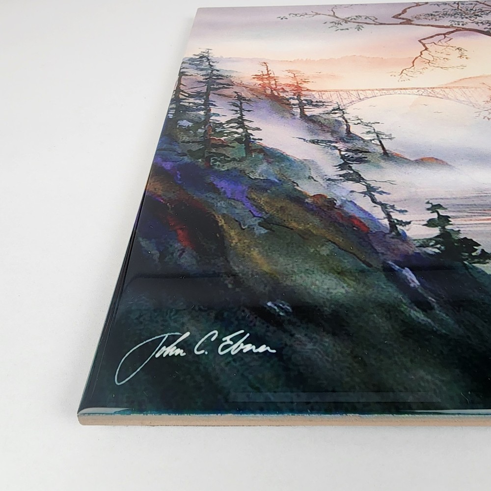 John Ebner Decorative Tile Sunrise at Deception Pass Hand Signed on Back PNW WA