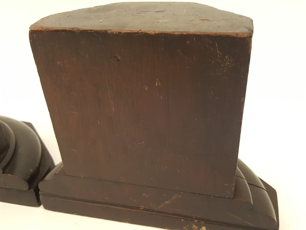 Vintage 40s walnut bookends pair colum columnar rook