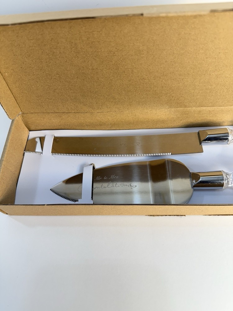 Wedding Cake Knife & Server Set | Mr & Mrs &Congratulations Crystal Style Handle