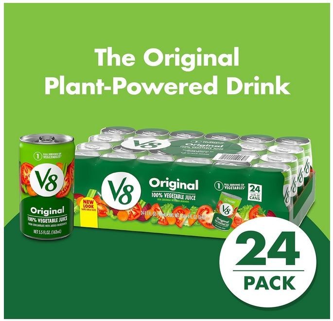V8 Original 100% Vegetable Juice, 5.5 fl oz Can (24 Pack)