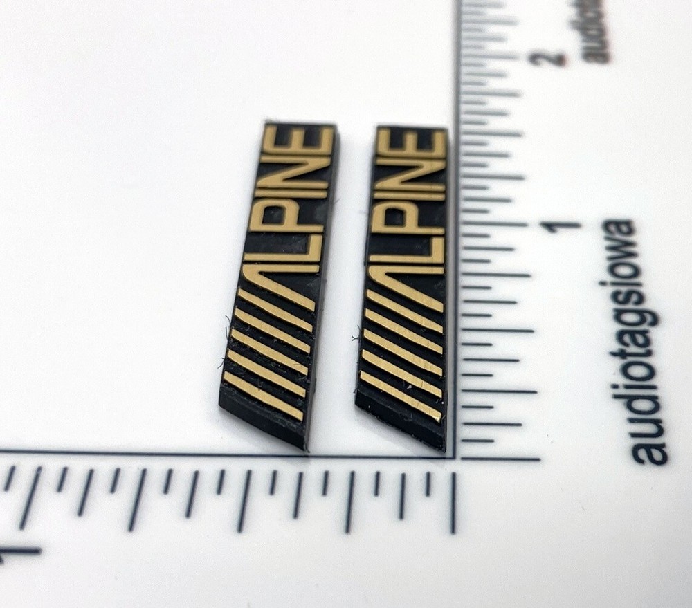 Alpine Custom Speaker Badges Gold Incised Laminated Plastic Pair