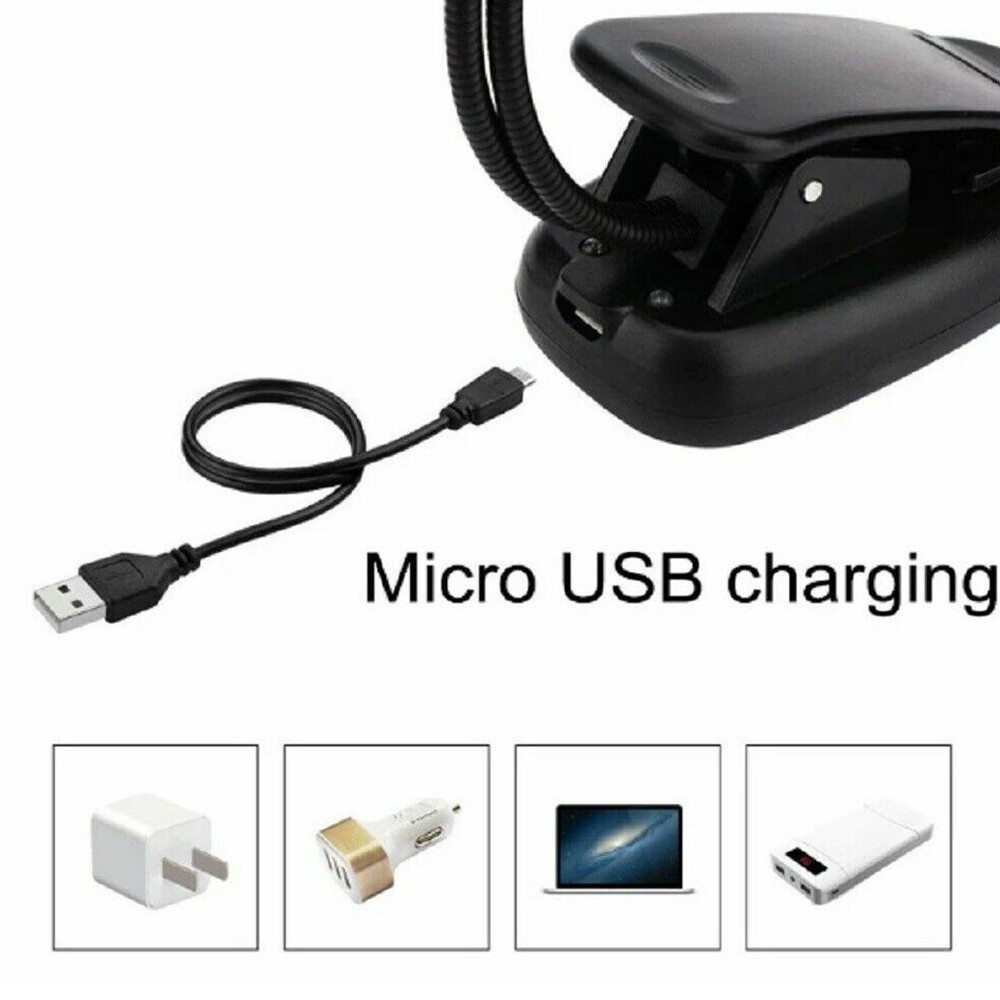 2Pcs Small Table LED Reading Book Light USB Rechargeable Flexible Clip Desk Lamp