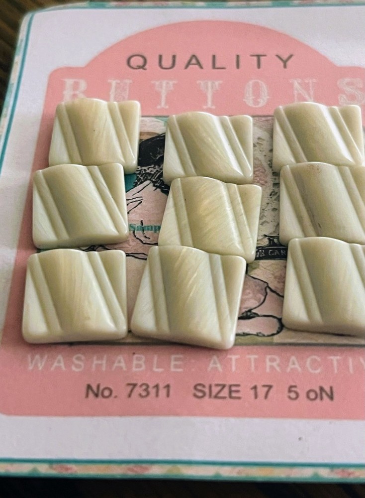 Qty 9 Vintage Square Etched Buttons, 5/16”