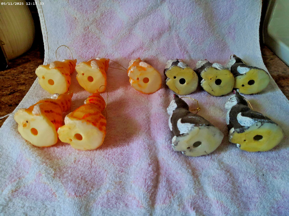 10 Plastic Cat String Light Covers or Ornaments Orange White & Black So Cute!