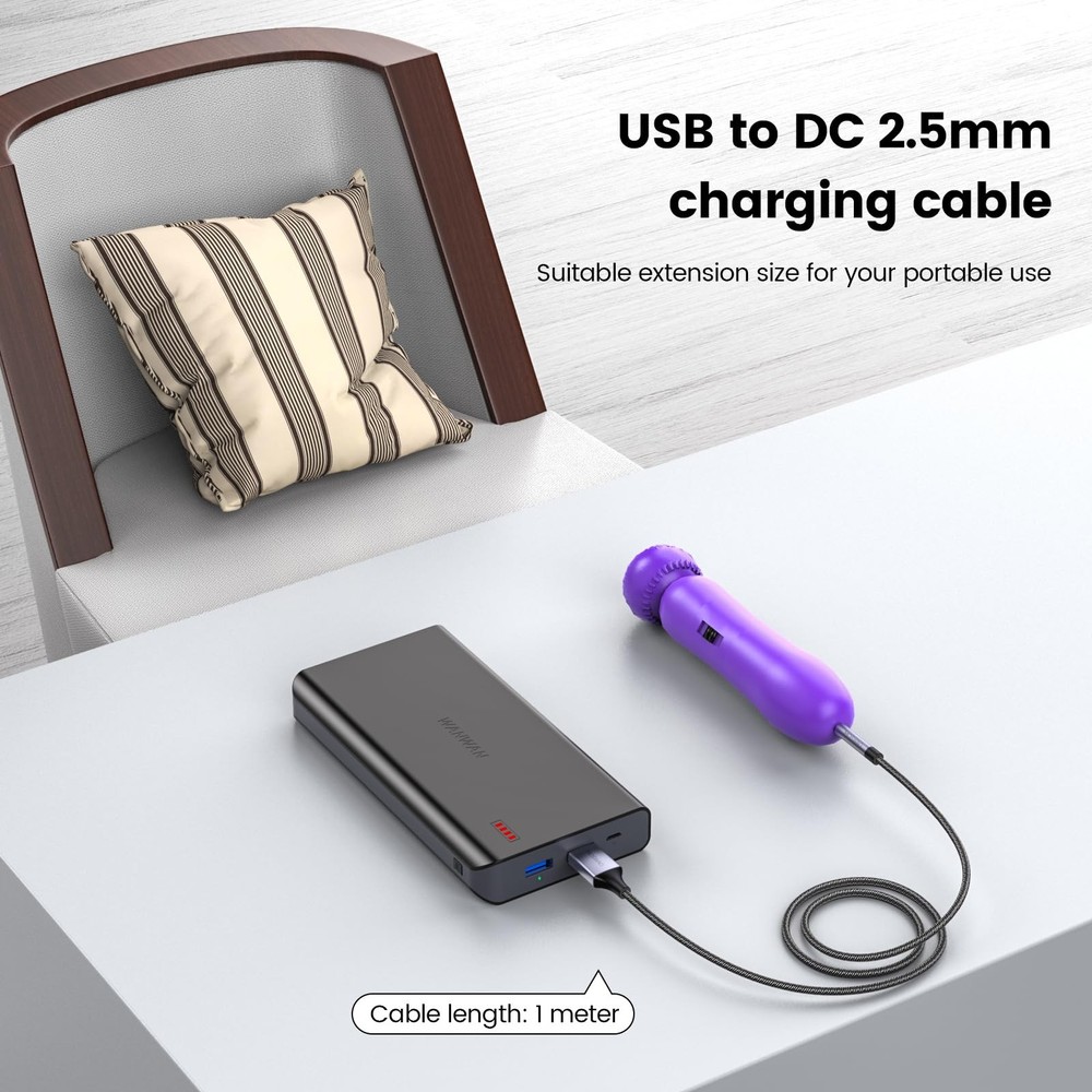 MOSWAG USB DC Charging Cable 2.5mm, 3ft Replacement 1 Pack, Black