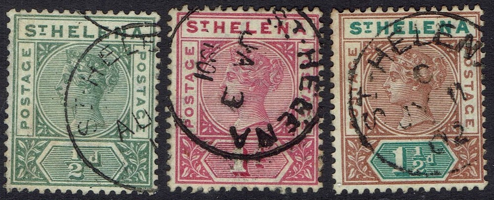 ST HELENA 1890 QV KEY TYPE ½D 1D AND 1½D USED