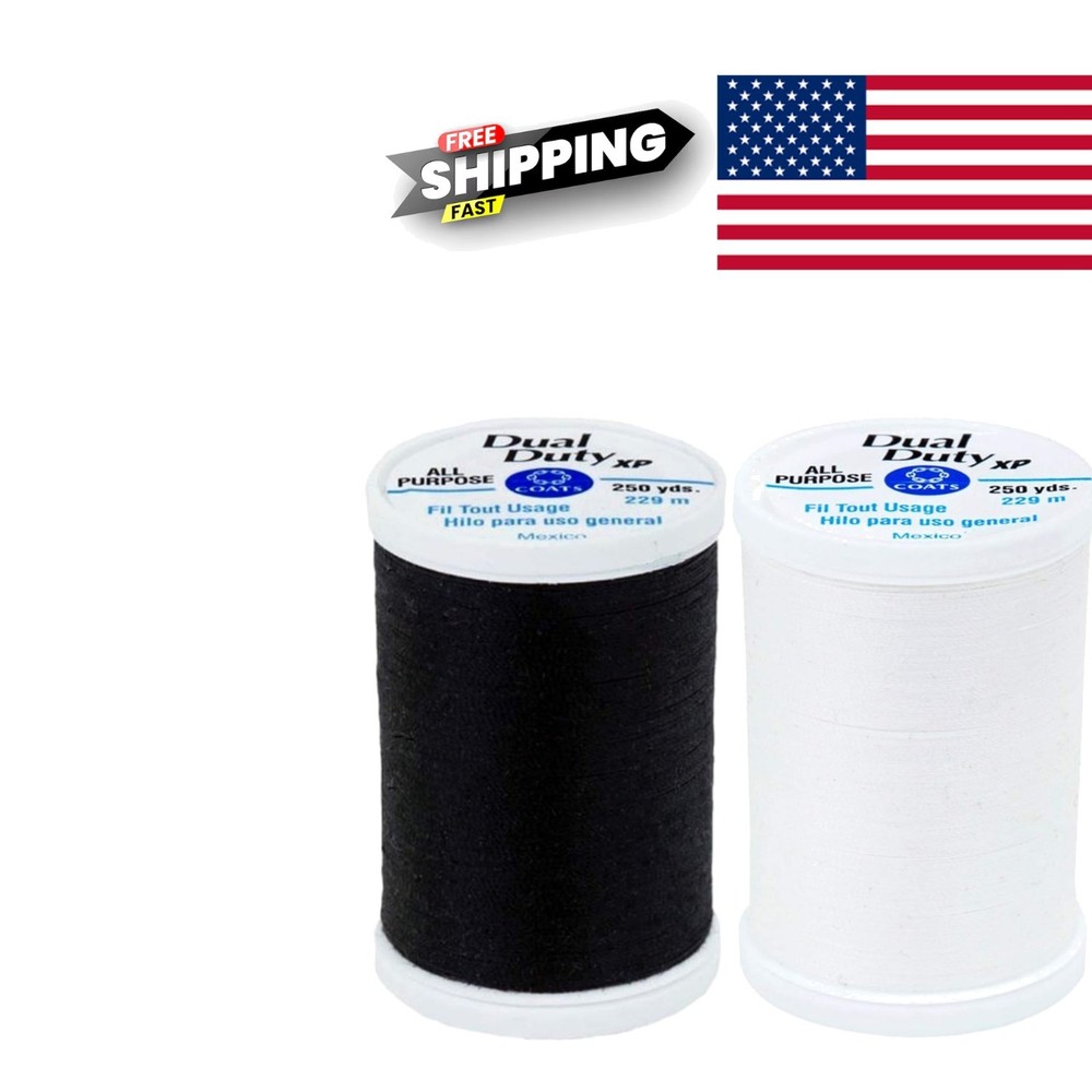 Polyester Sewing Thread Bundle 2 Pack 250 Yards Black and White for All Machines