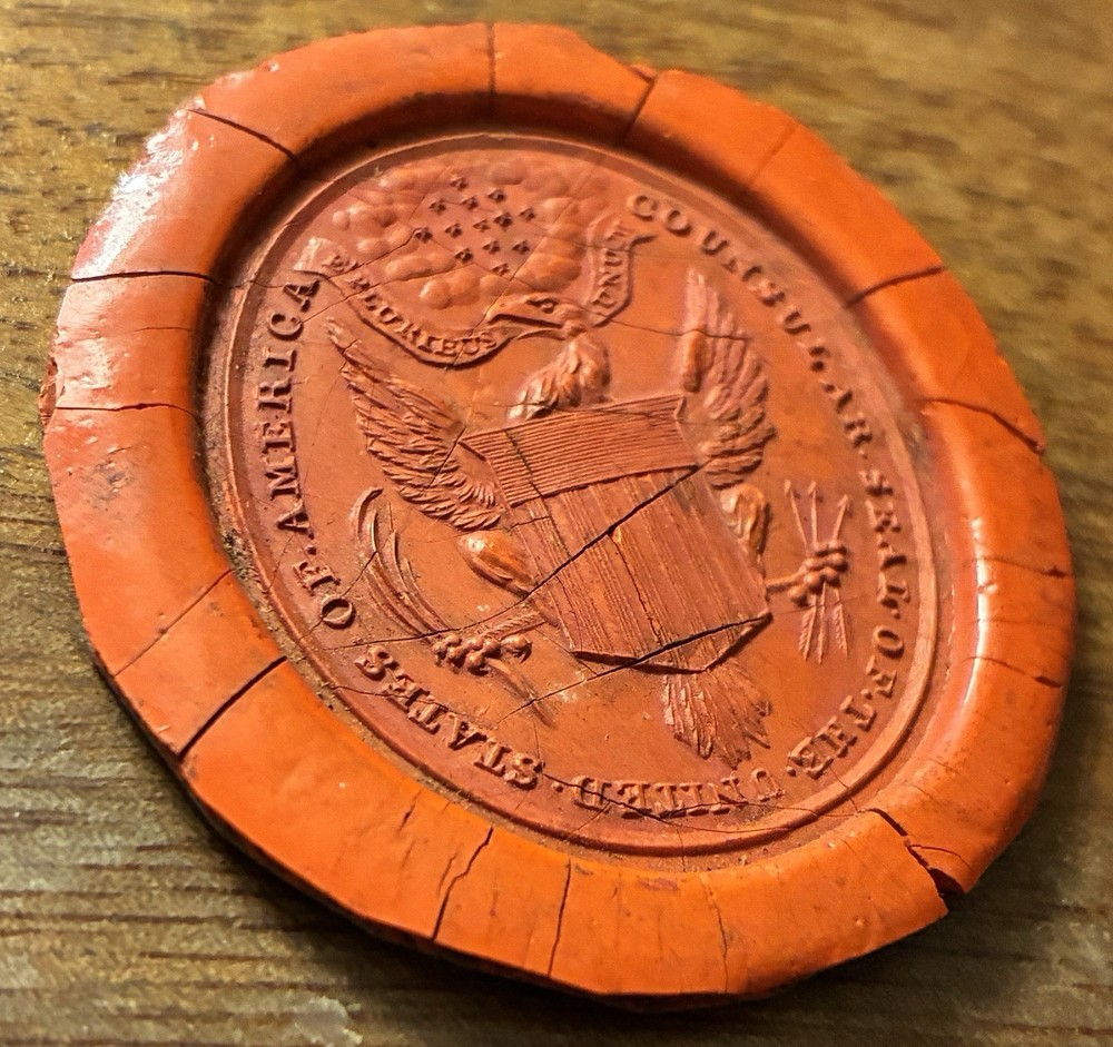 C. 1830 - 1860 Red Wax U.S. Consular Document Seal Impression