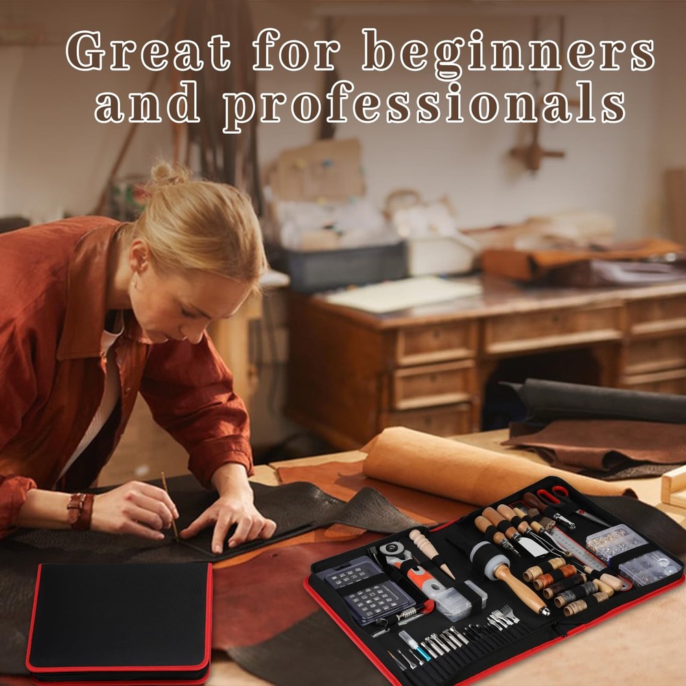 SOCNITC Leather Craft Tools, Working Kit with Snaps and Size 2, Black