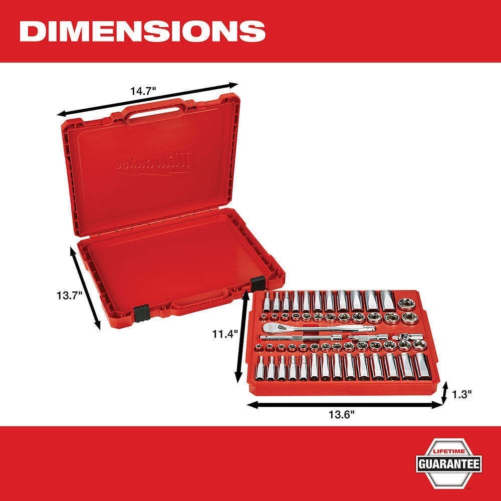 MILWAUKEE 56-Piece Chrome Socket Set- 3/8" Drive, Deep Sockets, 3&6in Extensions