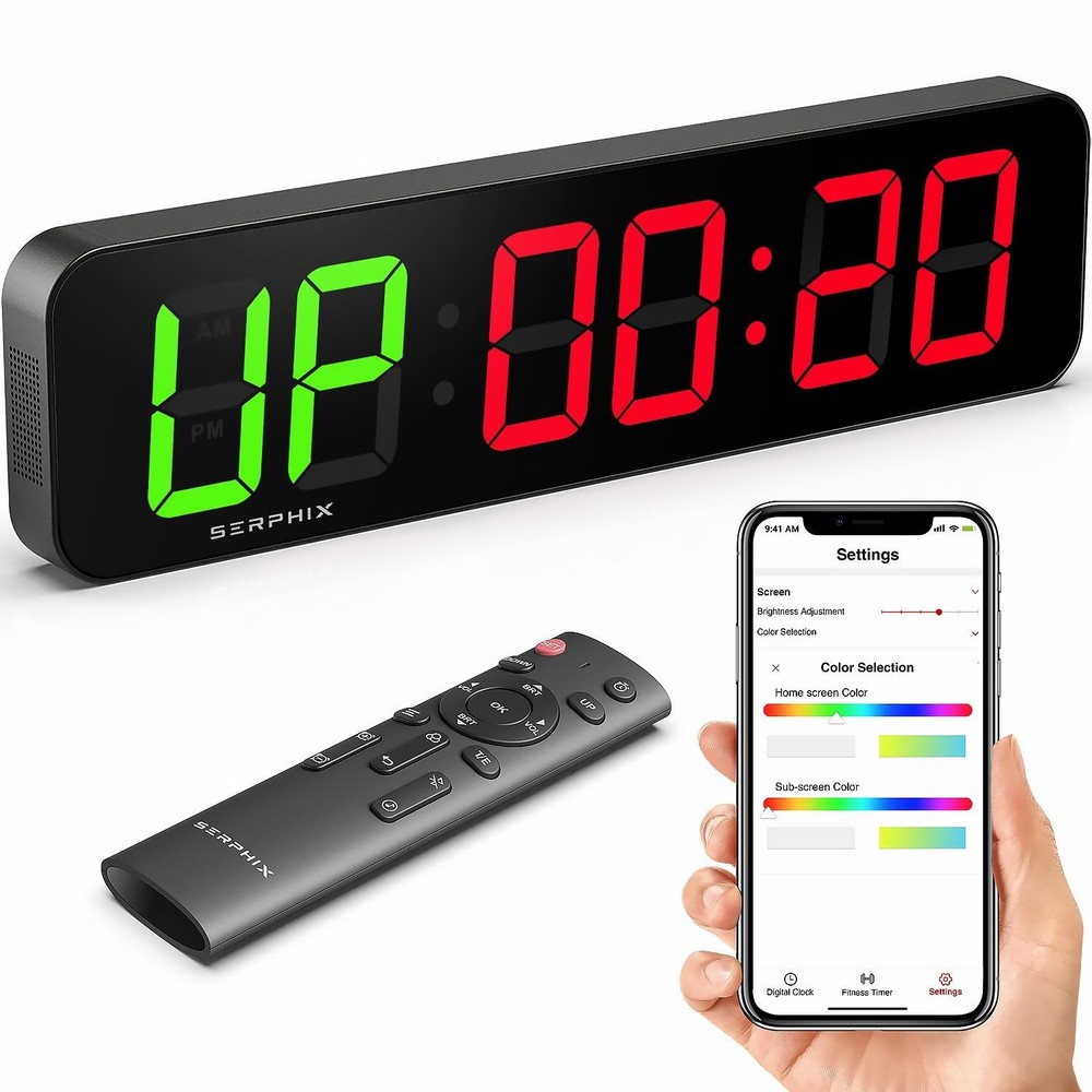 15.2" Gym Timer, App & Remote Control, Customizable LED Colors, Workout Inter...