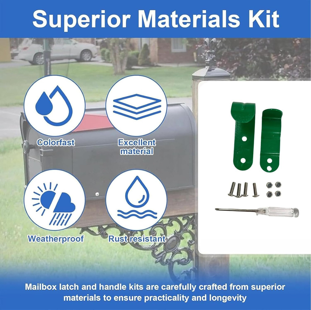 Thickened Green Mailbox Latch and Handle Kit with Screws & Nuts – Easy Install