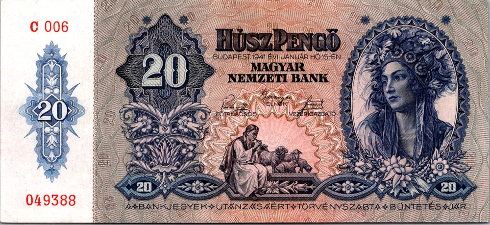 Hungary 20 Pengo 1941 UNC Pick 109