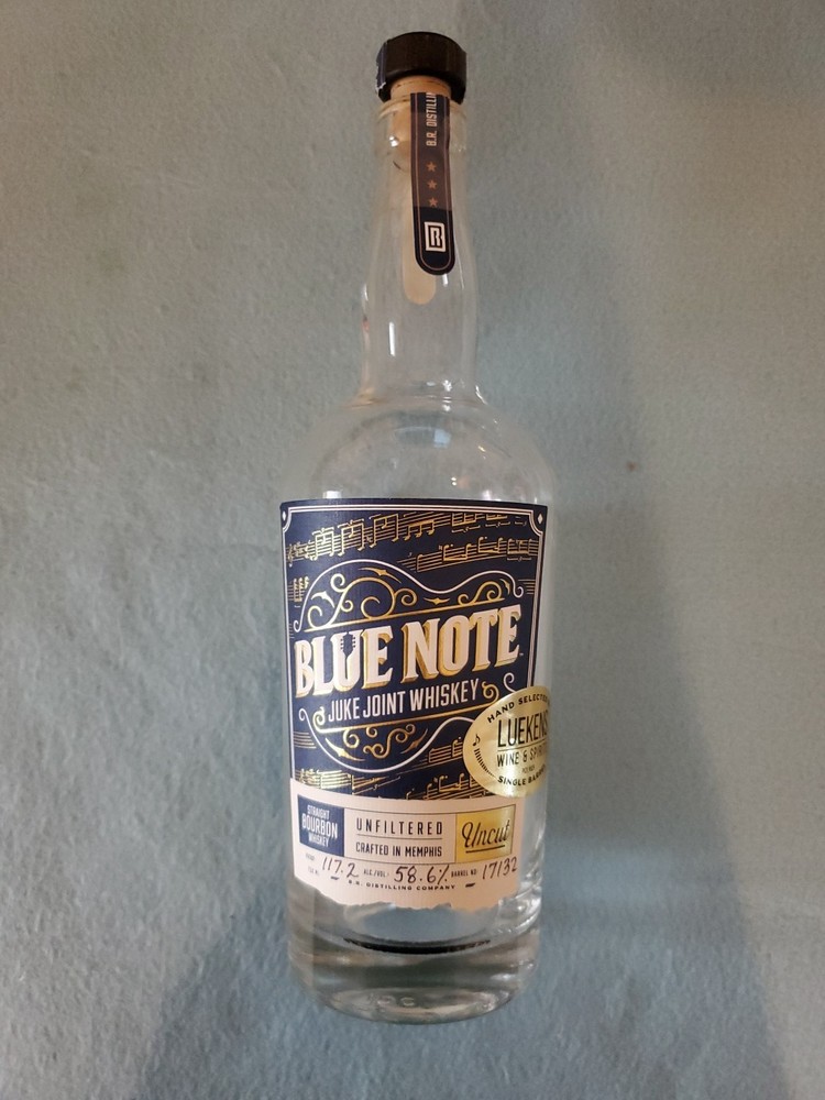 "BLUE NOTE" JUKE JOINT BOURBON WHISKEY EMPTY BOTTLE 750ML