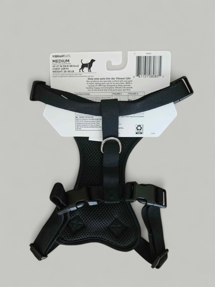 Vibrant Life Mesh Adjustable Dog Walking Pet Harness Black Size M