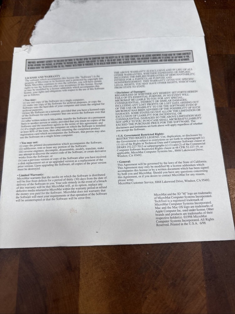 1998 MicroMat - TechTool Pro 2 - For Macintosh - CD & Manual