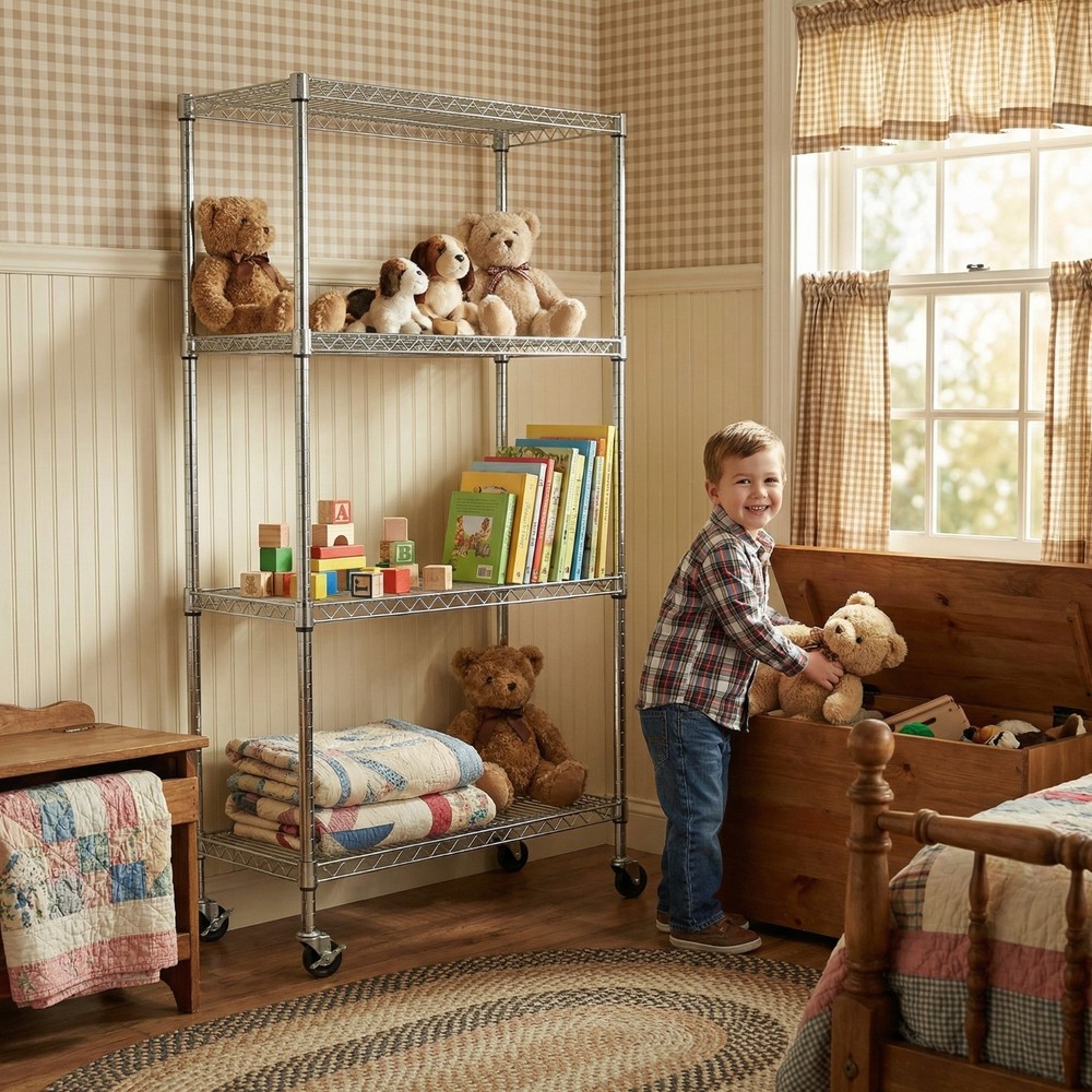 4-Tier Heavy-Duty Wire Shelving Unit Adjustable Rustproof Storage Rack