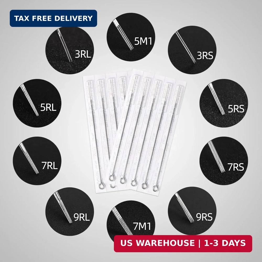 Professional Tattoo Needles and Tips Set - 100 Sterilized Disposable Assorted