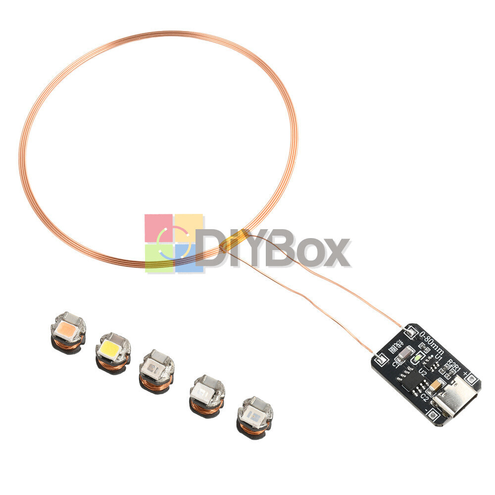 0~80mm Induction Wireless Power Supply Transmitter Coil Module + 5PCS Led Lamps