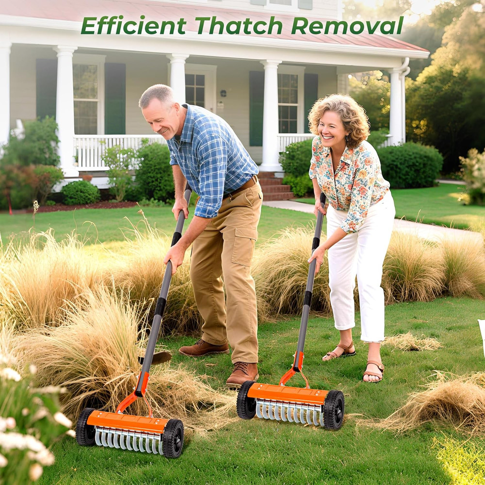 Dethatching Roller Rake with 76.8'' Adjustable Handle, 2Mm Stainless Steel Blade