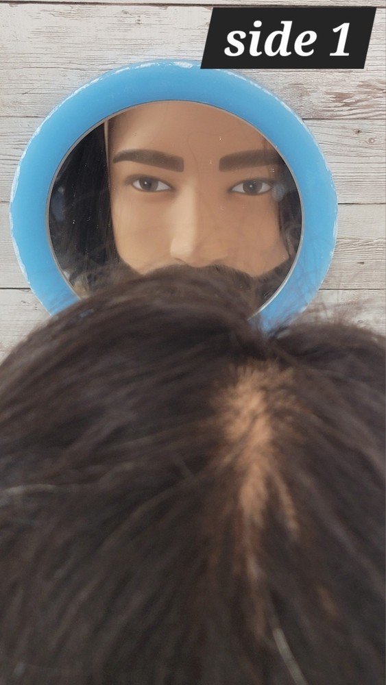 Vintage Light Blue Plastic Hand Mirror Double Sided Magnified
