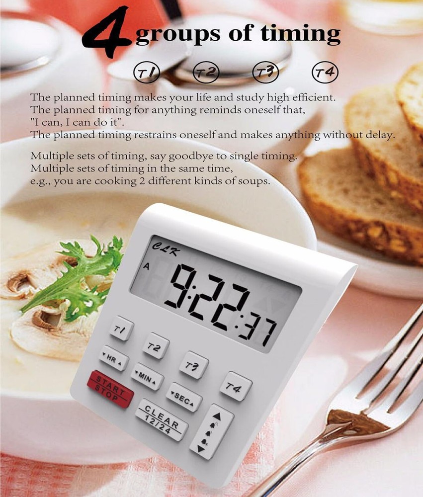 LCD Digital 4-channel Timer 12/24H Clock Countdown Volume Control Multi-scene