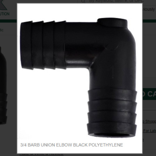 3/4 BARB UNION ELBOW BLACK POLYETHYLENE # 33396B