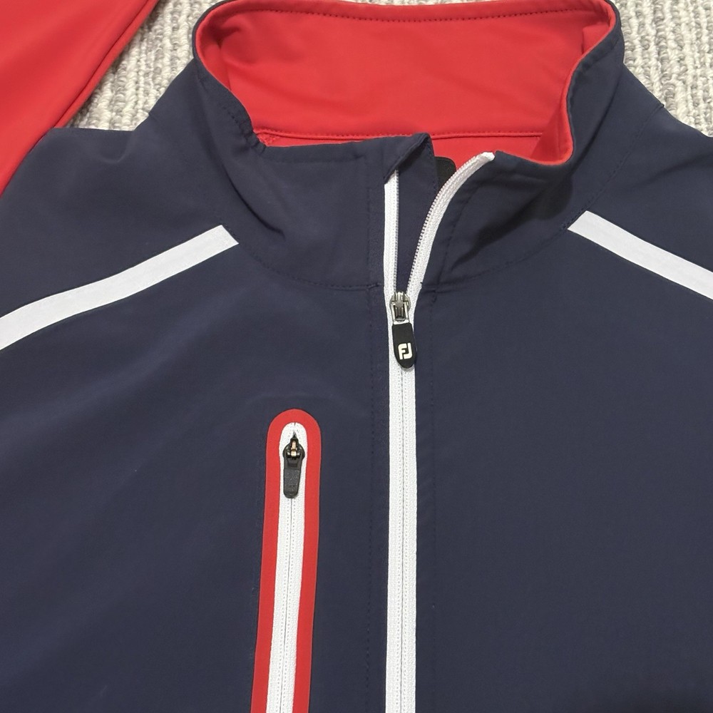 FootJoy Wind Tech 1/4 Zip Pullover Sweater Jacket - Navy Red White - Men's M