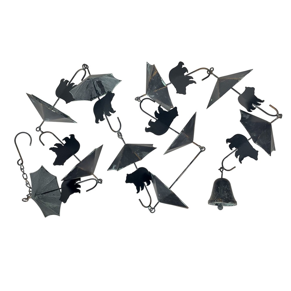 Rustic Black Bear & Umbrella Rain Chain - 75" Long Distressed Verdigris Finish