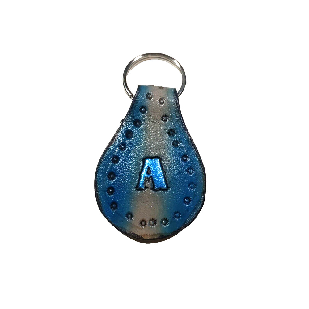Blue Leather Monogramed A Keychain Small