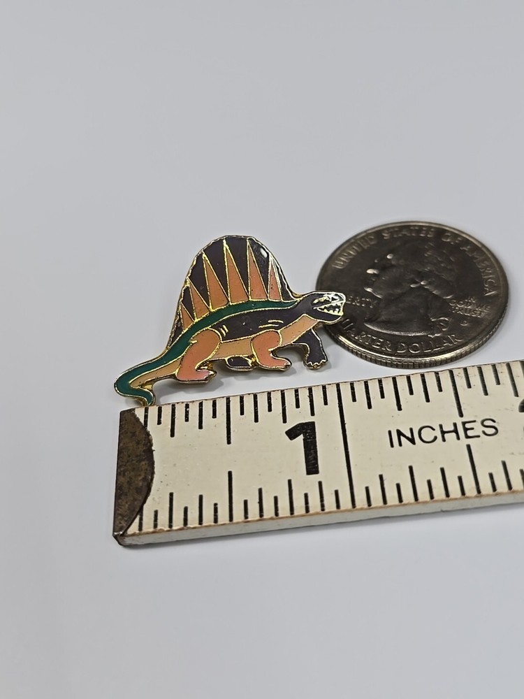 Dimetrodon Dinosaur Lapel Pin Green & Orange