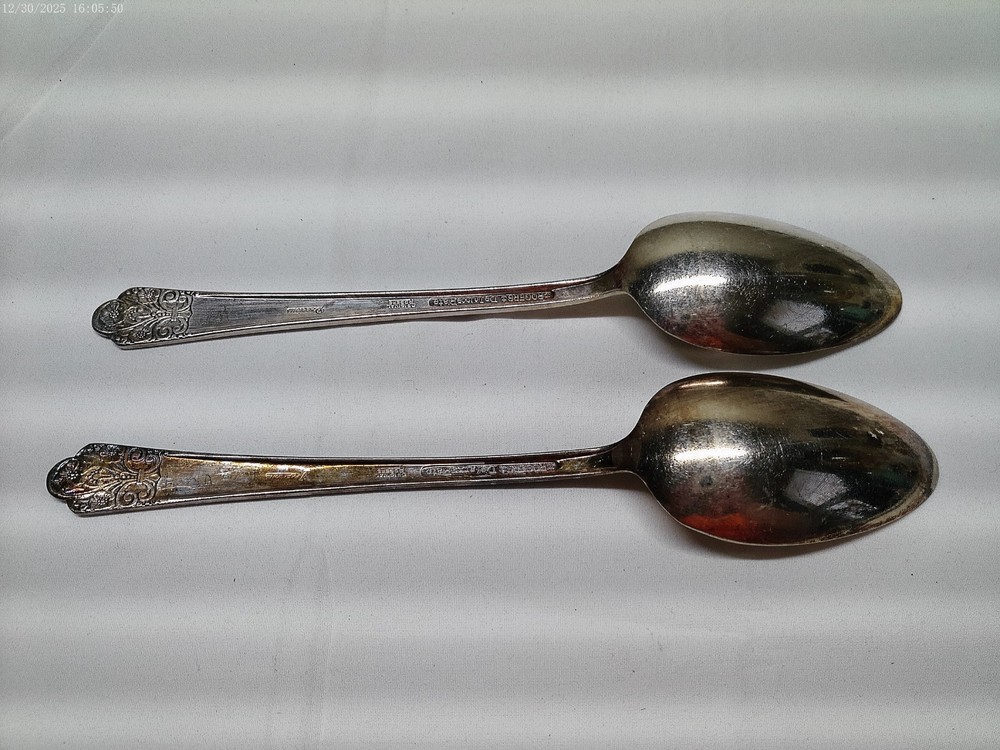 2 Rogers Deluxe Silverplate Precious Pattern Serving Spoons 8-1/2" Long