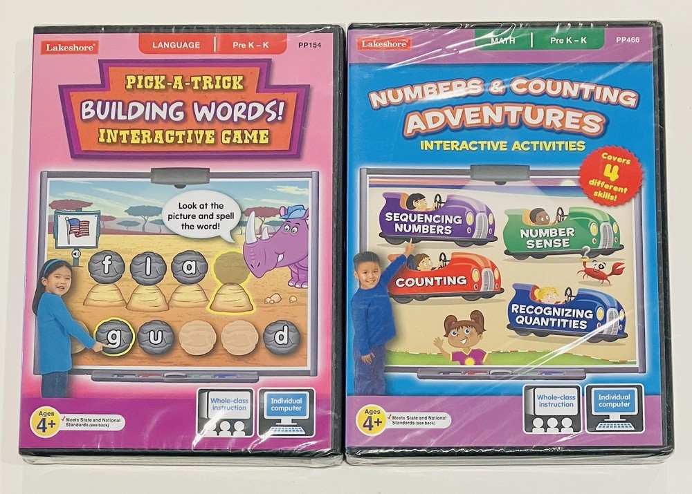 Lakeshore Interactive Interactive Games PC CDROM. Lot Of 2 Pre K-K Language Math
