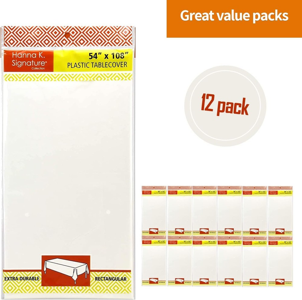 White Disposable Plastic Tablecloth Rectangle Tables 12 Pack Table Cloths
