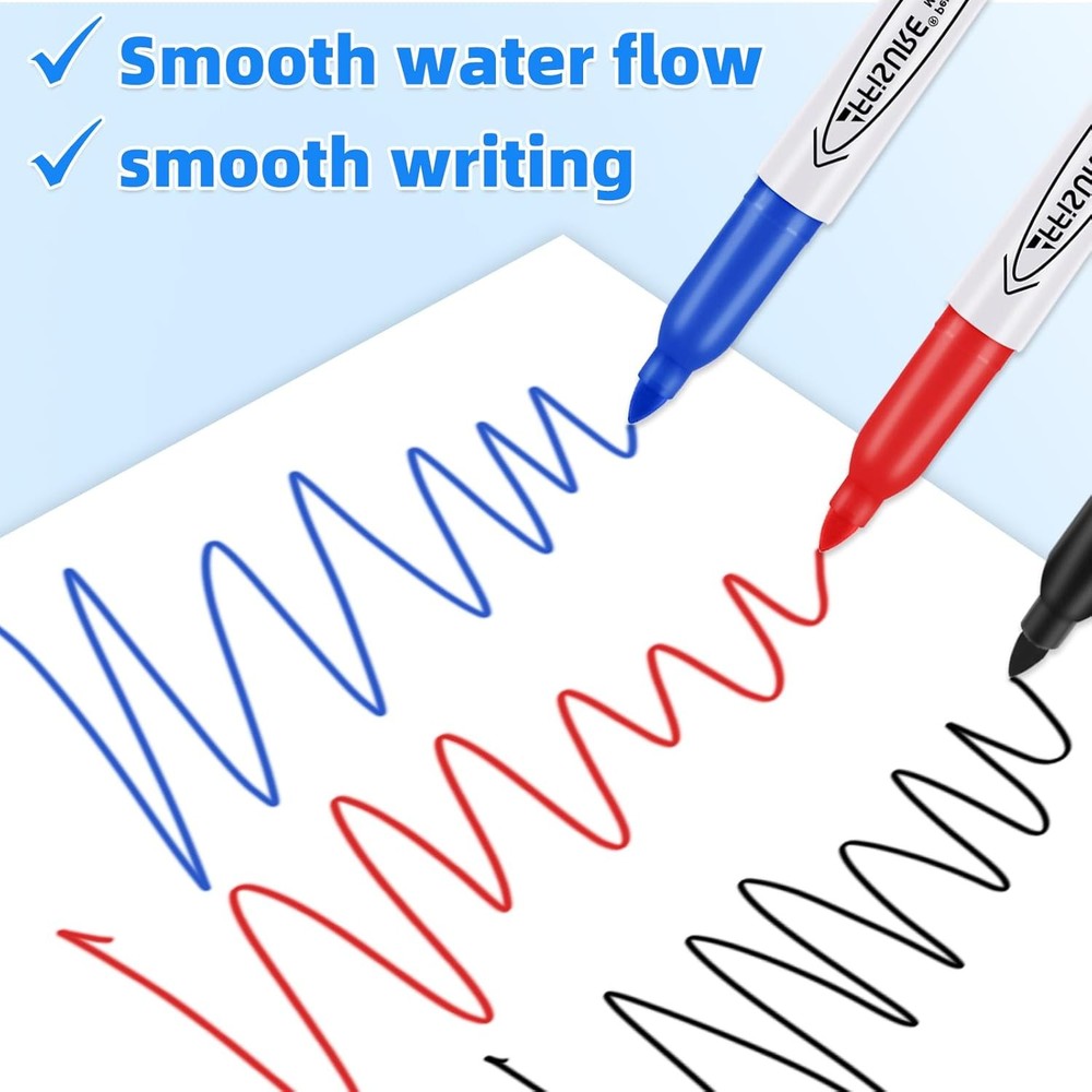 Permanent Markers, Black, Blue, Red, 15 Pack, Fine Point - Smudge Proof