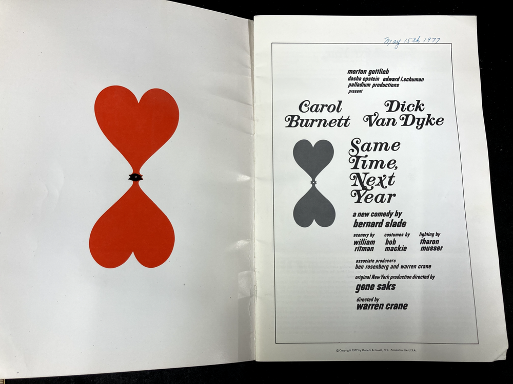 1977 SAME TIME NEXT YEAR SOUVENIR THEATRE PROGRAM, DICK VAN DYKE & CAROL BURNETT