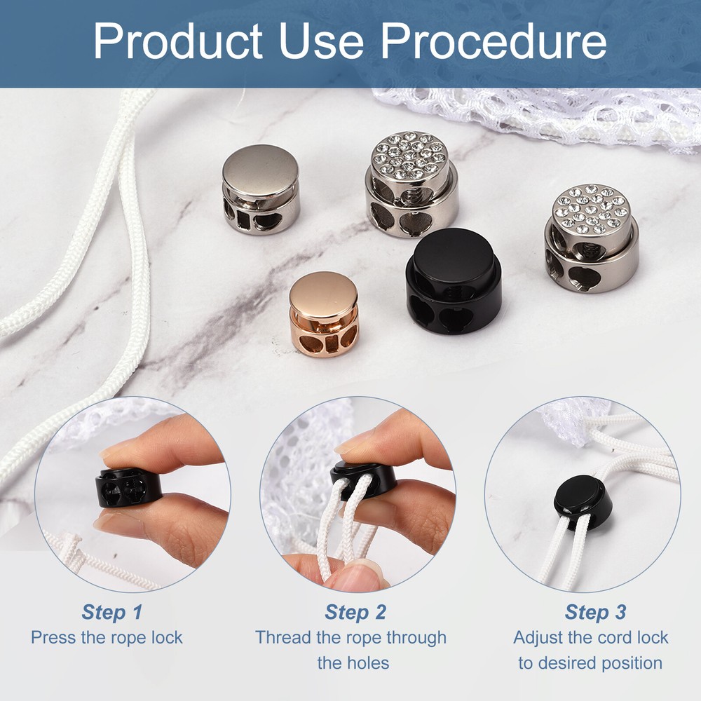 8Pcs Metal Cord Locks, 3mm Double Hole Toggle Spring Stop, Black