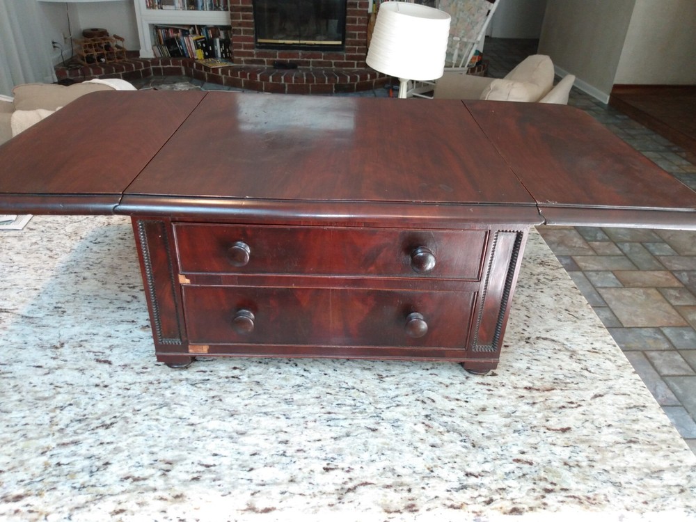 Antique two drawer drop leaf spool thread cabinet