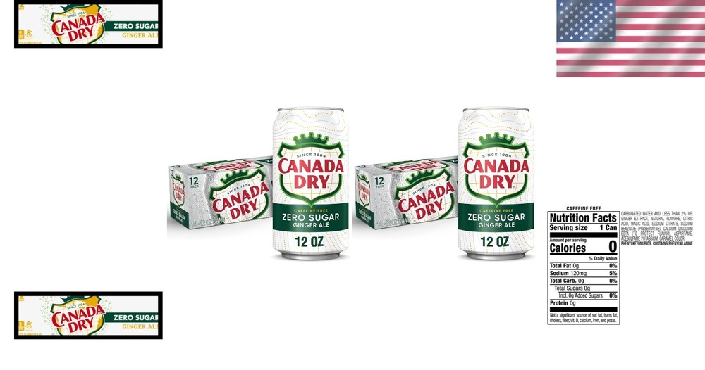 Zero Sugar Ginger Ale - 12 oz Cans, Caffeine-Free Refreshment Duo (24 Total)