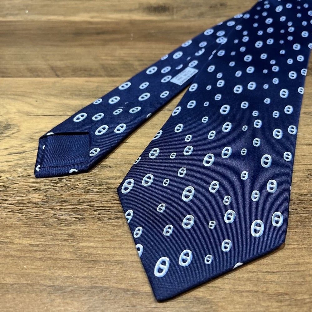 HERMES Navy All Over Tie 100 Silk Accessory