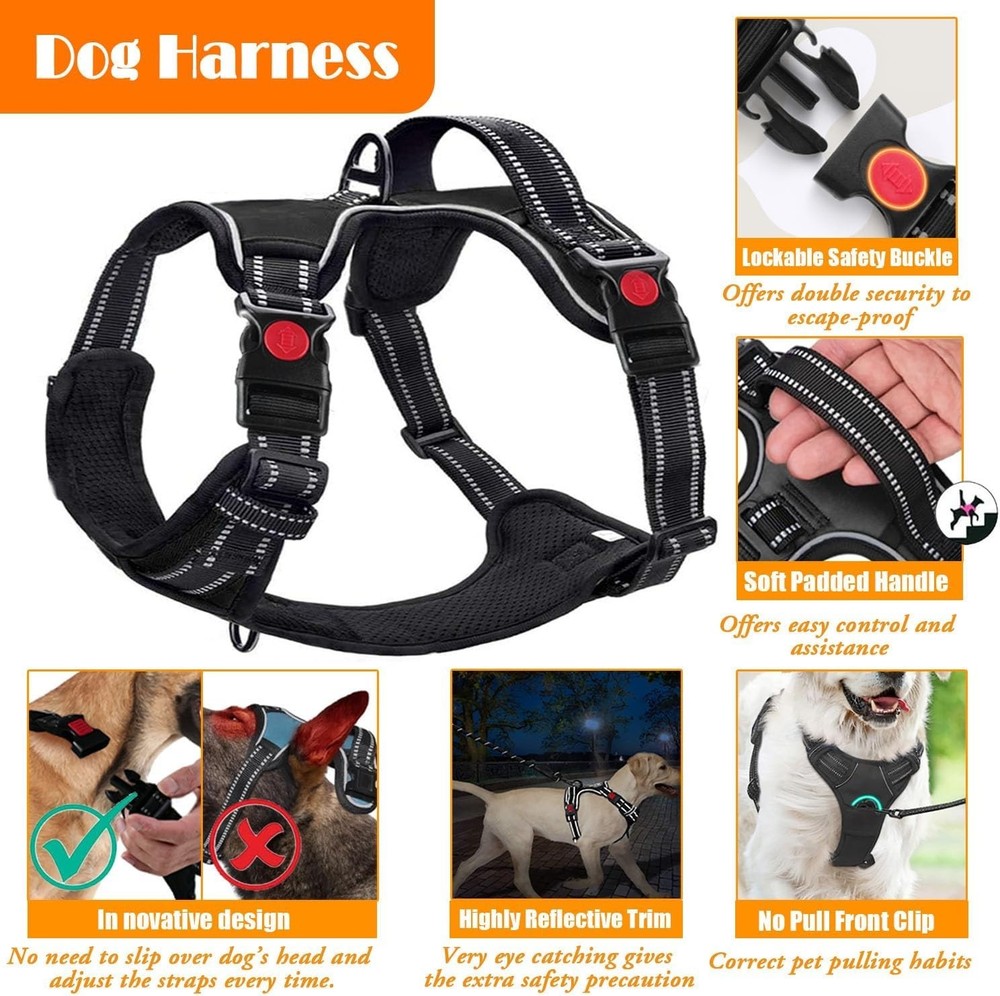 No Pull Dog Harness, Collar & Leash Set | Includes Dog Seat Belt, Collapsible...