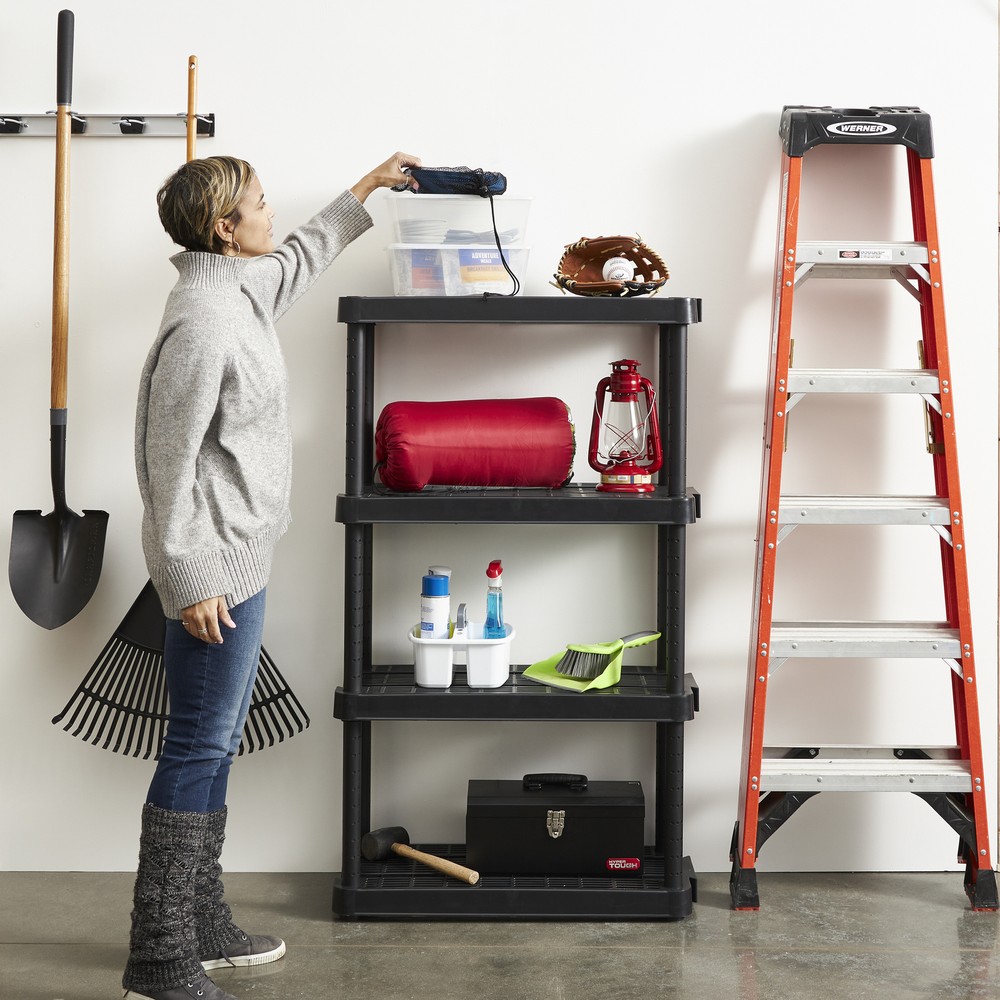 Gracious Living Medium Duty 4 Tier Ventilated Shelving Units, Black (2 Pack)